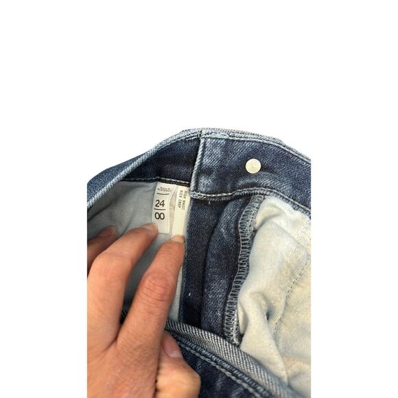 LOFT high waist kicker crop raw hem dark wash size 00/24 preppy minimalist - Picture 5 of 5